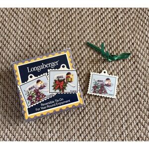 Longaberger Basket Tie-On Mail Stamp Christmas Wreath Purple Flowers Reversible